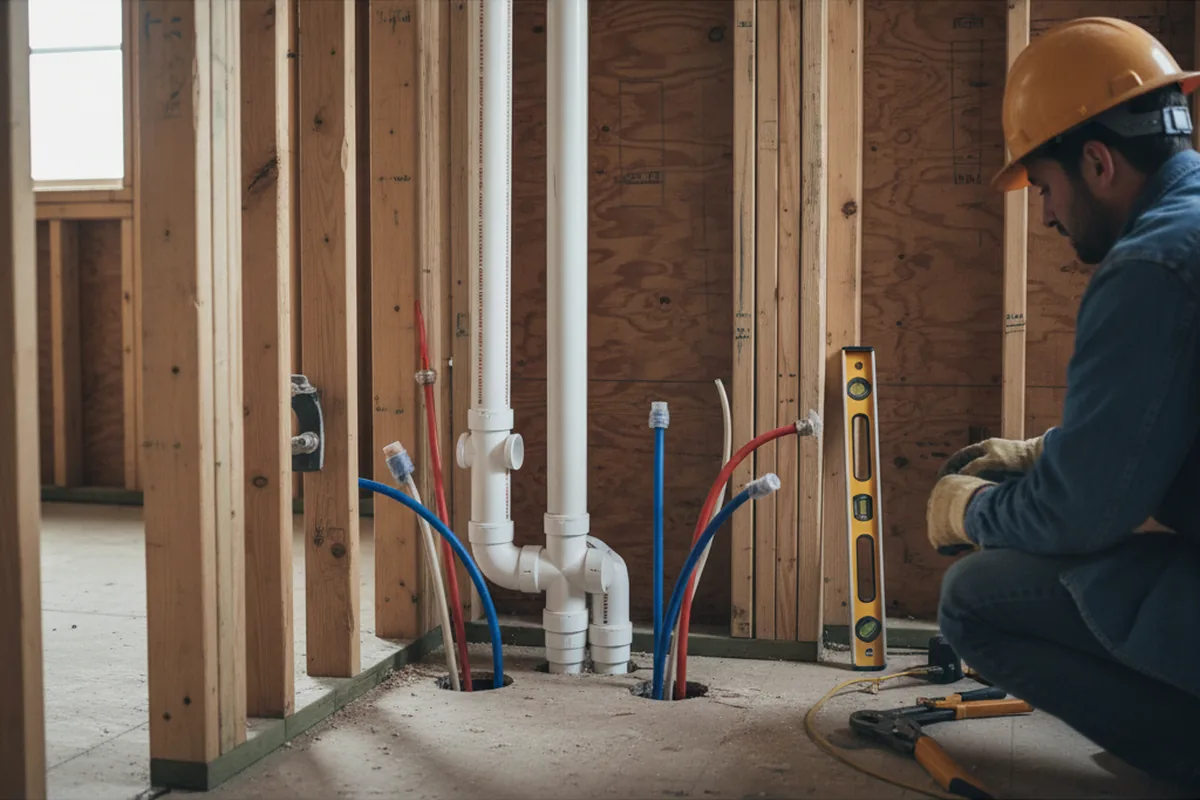 Drain and supply rough-in during Sump Pump Repair in Scituate